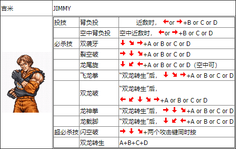 双截龙格斗出招表